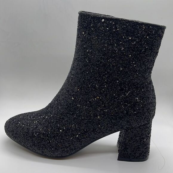 NWT Wool + Pepper Co. Black Glitter Sparkly Heeled Booties - Picture 5 of 8
